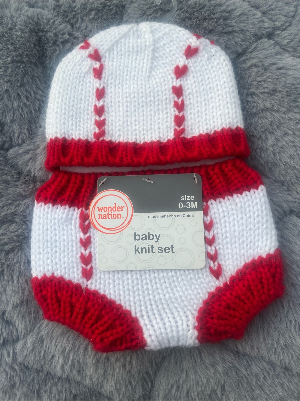 NEW wonder nation White and Red Baby Knit Hat and Diaper Cover Set